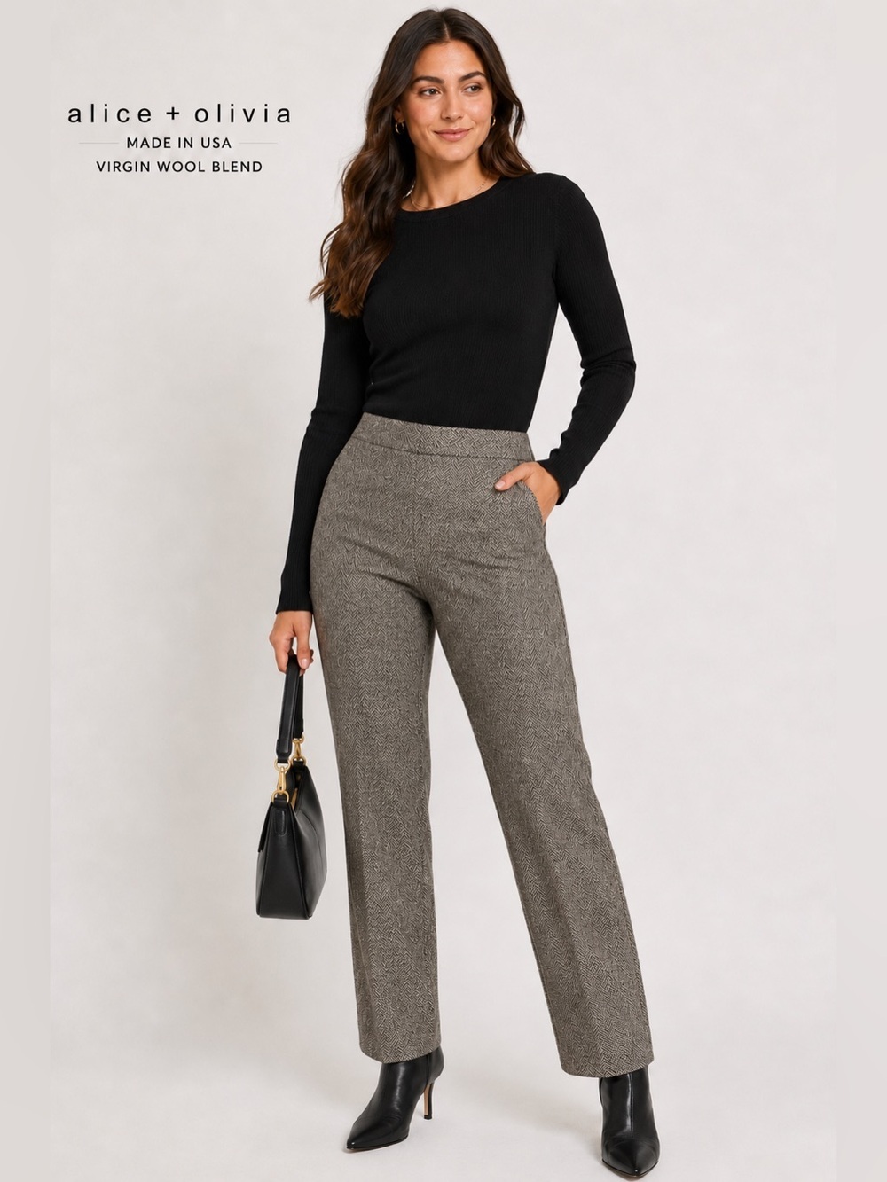 Alice + Olivia Wool Herringbone Tweed Pants Size 2 Made in USA